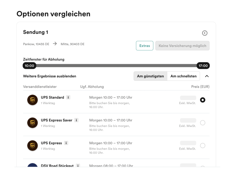 Bei Sendify können Sie Versandangebote von vielen Paketdiensten und Speditionen vergleichen