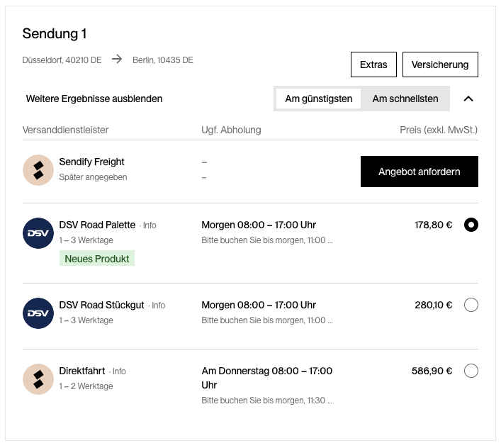 Sendify Palette günstig versenden mit DSV Road Palette